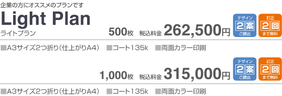 Light Plan 500枚:税込262,500円 1,000枚:税込315,000円